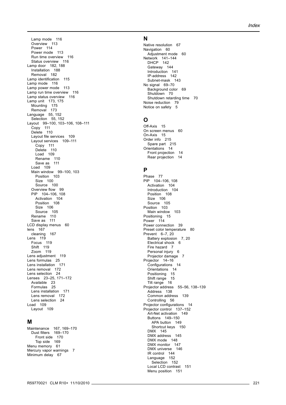 Index | Barco CLM R10+ User Manual | Page 225 / 229