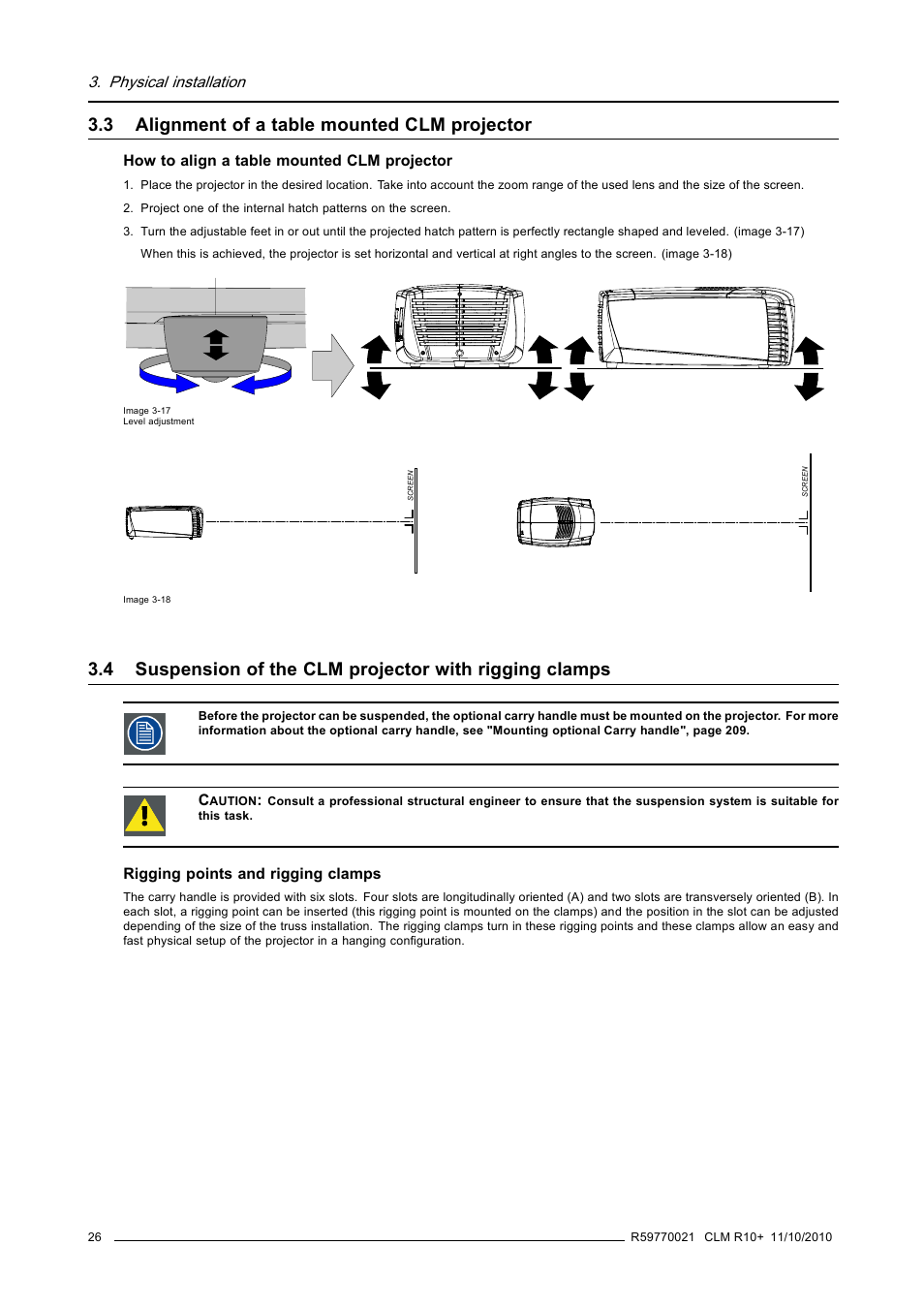 3 alignment of a table mounted clm projector, Alignment of a table mounted clm projector | Barco CLM R10+ User Manual | Page 30 / 229