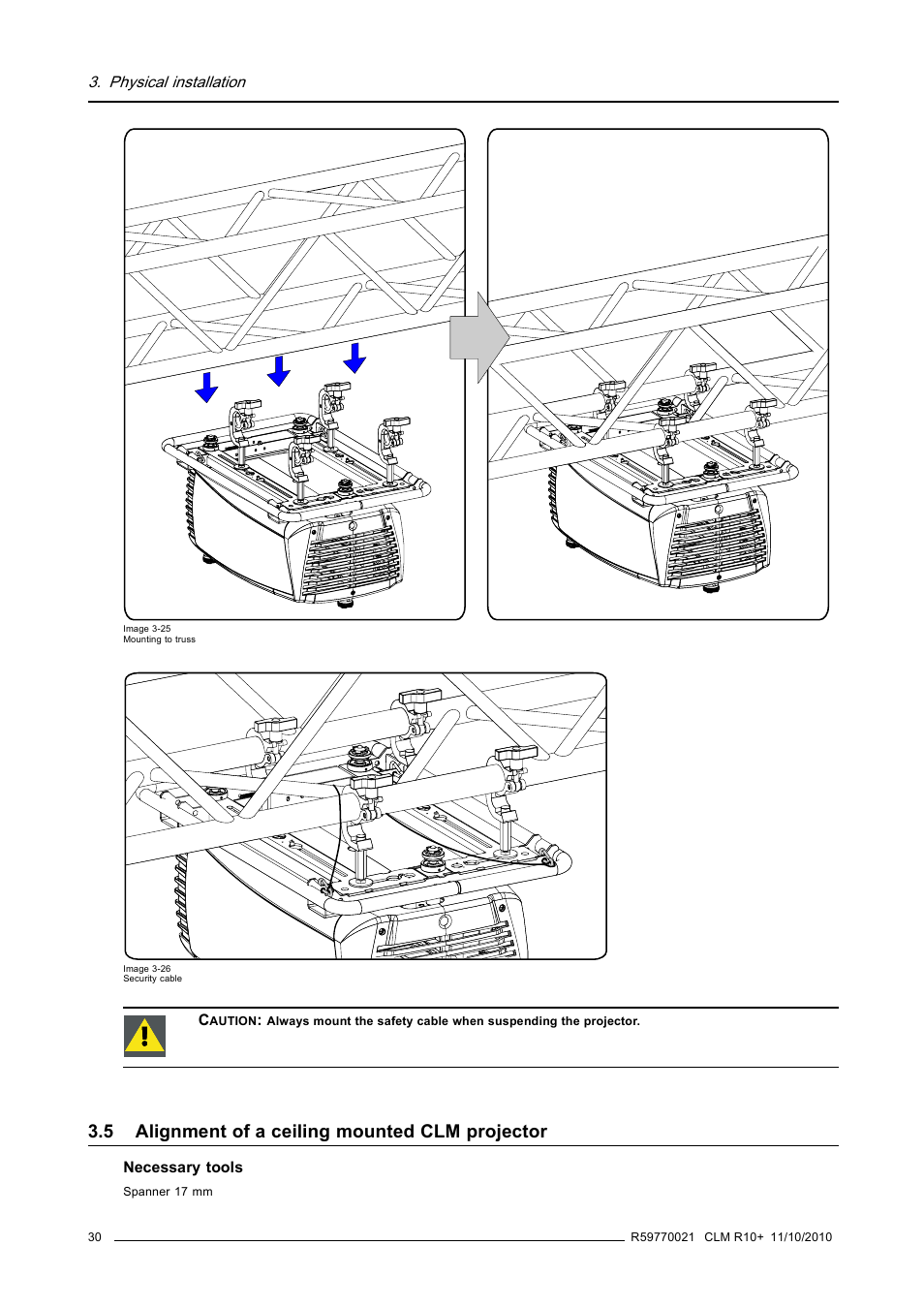 5 alignment of a ceiling mounted clm projector, Alignment of a ceiling mounted clm projector, Image 3-25) | Image 3-26) | Barco CLM R10+ User Manual | Page 34 / 229