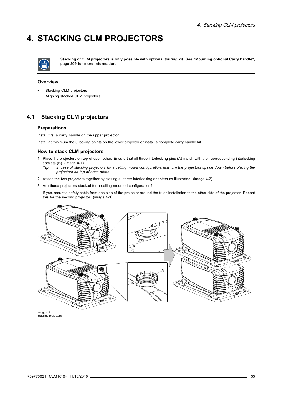Stacking clm projectors, 1 stacking clm projectors | Barco CLM R10+ User Manual | Page 37 / 229
