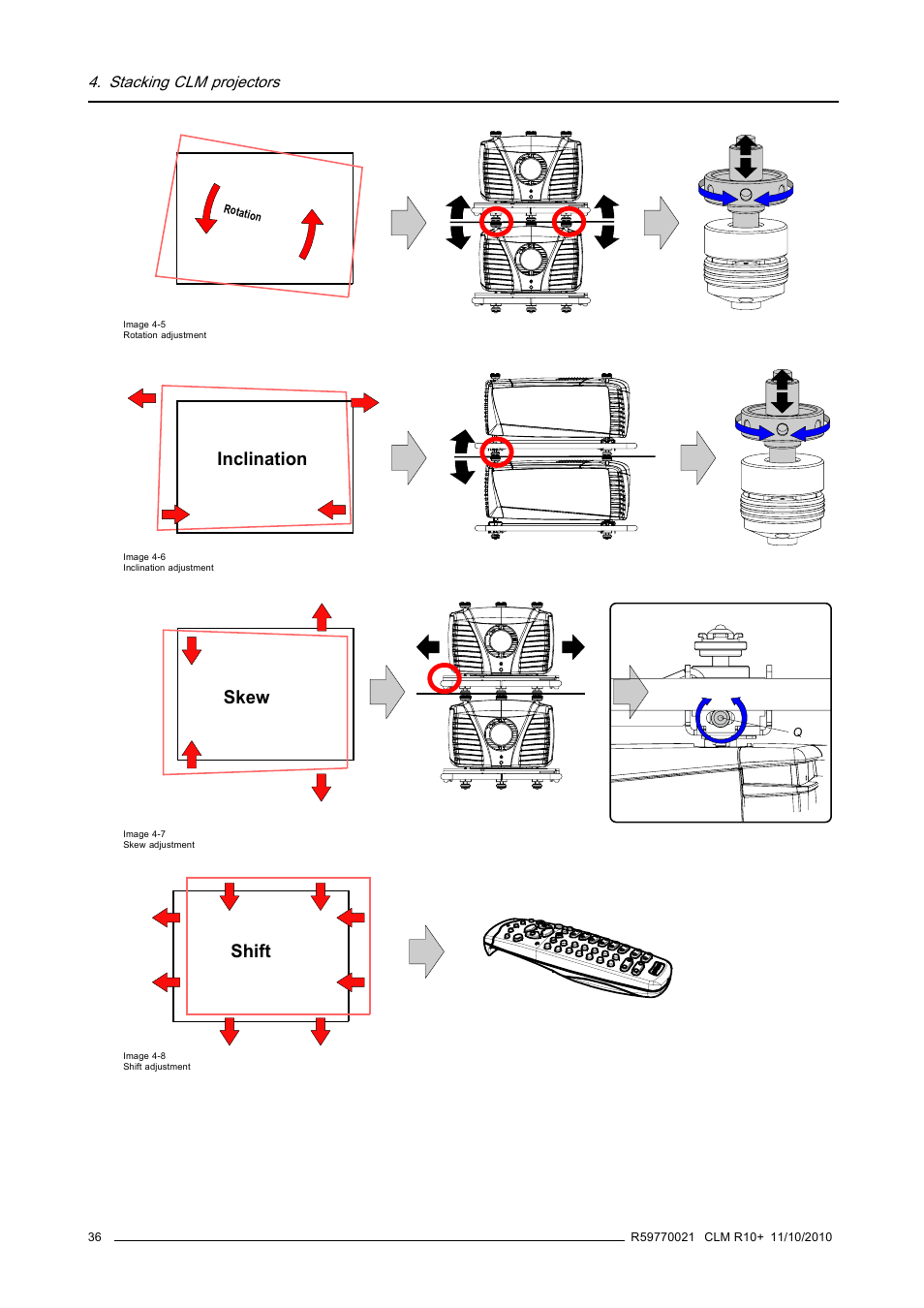 Image 4-5), Image 4-6), Image 4-7) | Image 4-8), Inclination, Skew, Shift | Barco CLM R10+ User Manual | Page 40 / 229