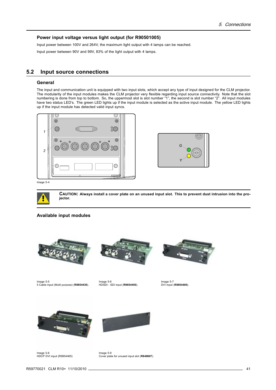 2 input source connections, Input source connections | Barco CLM R10+ User Manual | Page 45 / 229