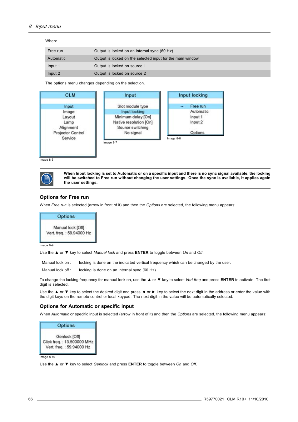 Input menu | Barco CLM R10+ User Manual | Page 70 / 229