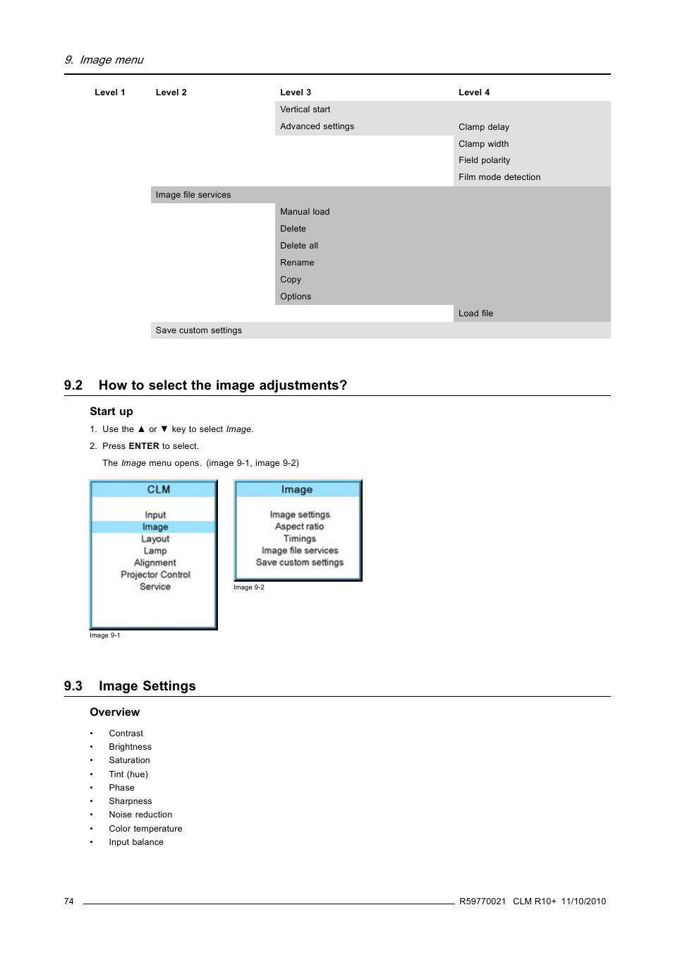 2 how to select the image adjustments, 3 image settings, How to select the image adjustments | Image settings | Barco CLM R10+ User Manual | Page 78 / 229