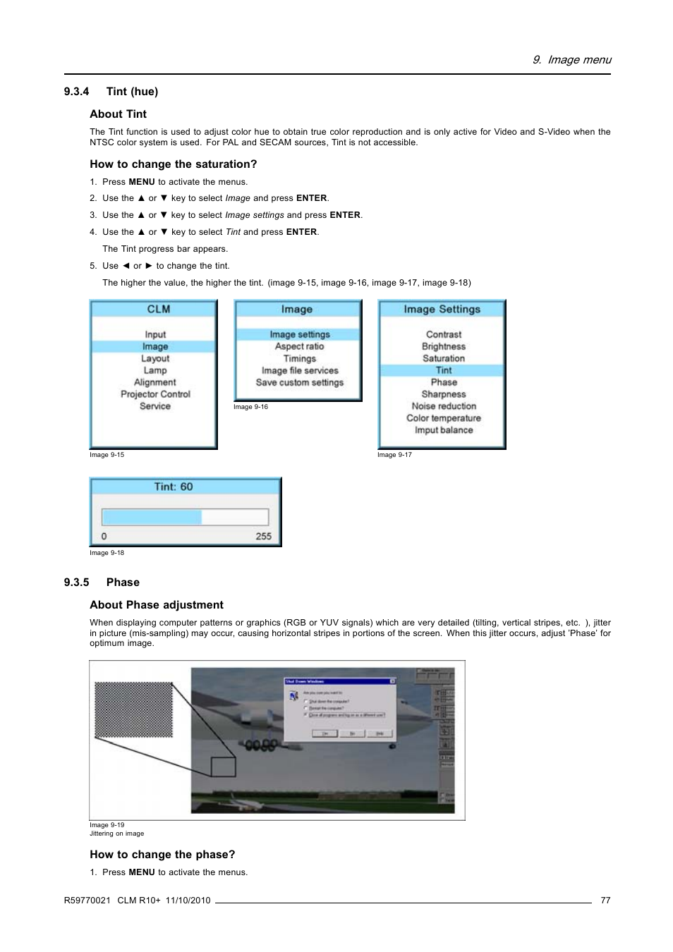 4 tint (hue), 5 phase, Tint (hue) | Phase, Image menu | Barco CLM R10+ User Manual | Page 81 / 229