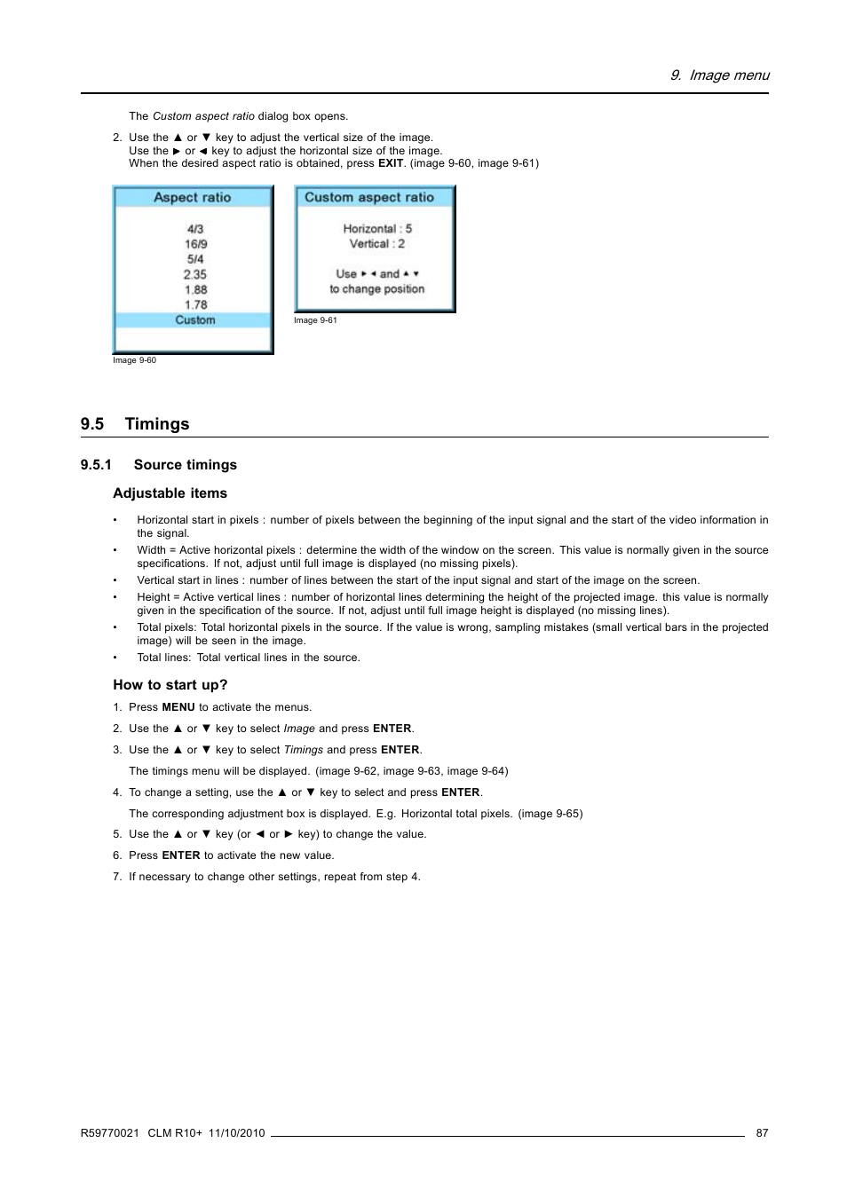 5 timings, 1 source timings, Timings | Source timings | Barco CLM R10+ User Manual | Page 91 / 229