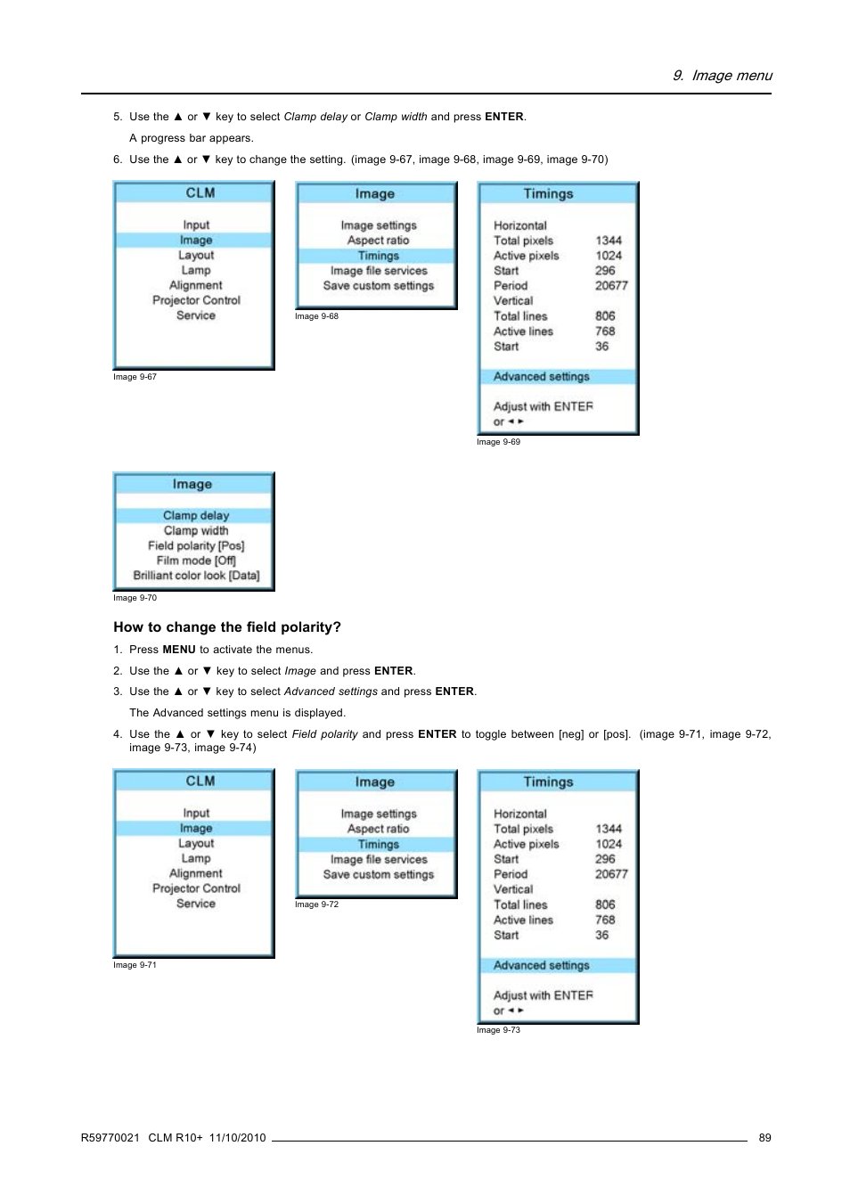 Image menu, How to change the field polarity | Barco CLM R10+ User Manual | Page 93 / 229