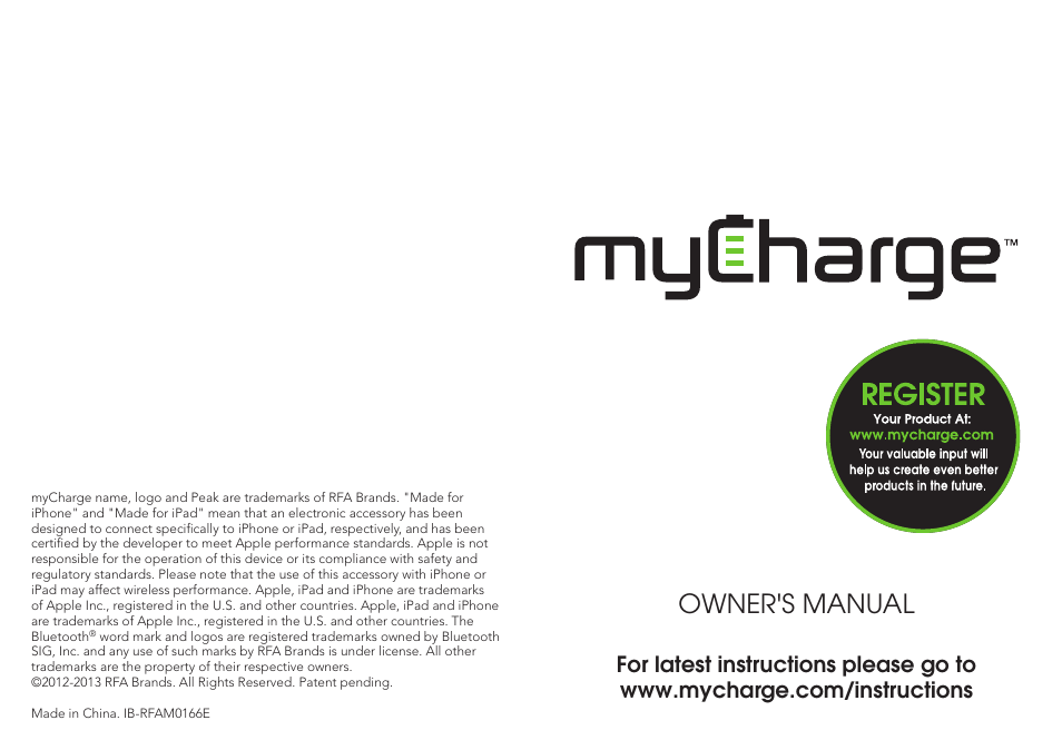 myCharge Peak 6000 RFAM-0166 User Manual | 6 pages