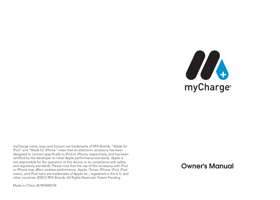 myCharge Sojourn 1000 RFAM-0194 User Manual | 6 pages