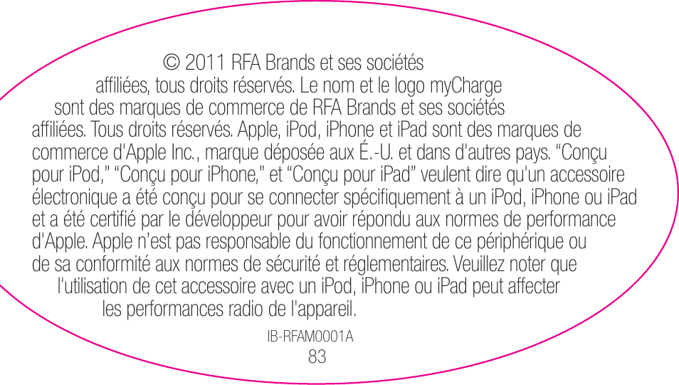 myCharge Portable Power Bank 1200 RFAM-0001 User Manual | Page 83 / 84