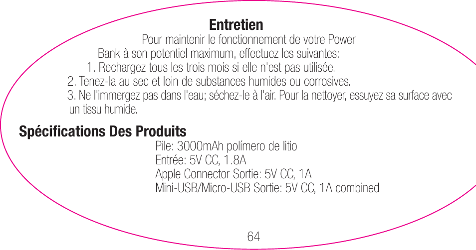 myCharge Portable Power Bank 3000 RFAM-0006 User Manual | Page 64 / 80