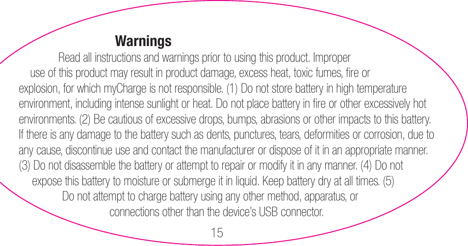 myCharge Portable Power Bank 6000 RFAM-0007 User Manual | Page 15 / 80