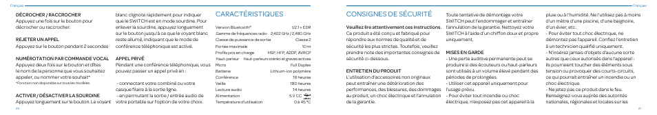 Caractéristiques, Consignes de sécurité | Native Union Switch Speaker User Manual | Page 11 / 59