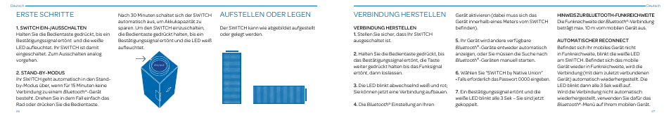 Erste schritte, Aufstellen oder legen, Verbindung herstellen | Native Union Switch Speaker User Manual | Page 14 / 59