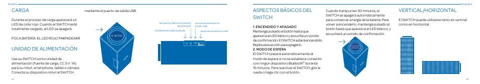 Carga, Unidad de alimentación, Aspectos básicos del switch | Vertical/horizontal | Native Union Switch Speaker User Manual | Page 18 / 59