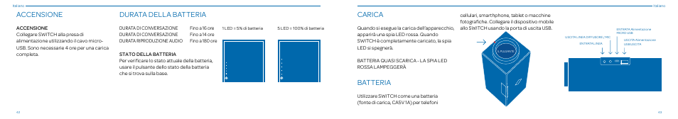 Accensione, Durata della batteria, Carica | Batteria | Native Union Switch Speaker User Manual | Page 22 / 59