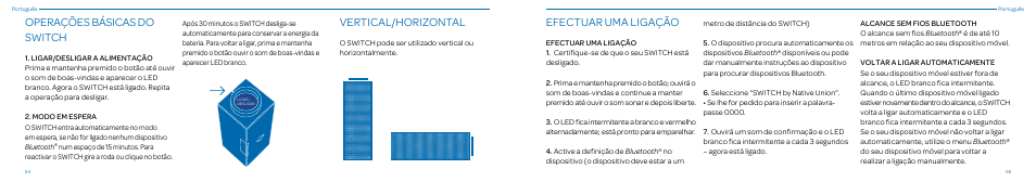 Operações básicas do switch, Vertical/horizontal, Efectuar uma ligação | Native Union Switch Speaker User Manual | Page 28 / 59