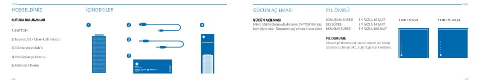 Hoşgeldiniz içindekiler, Gücün açilmasi, Pil ömrü | Native Union Switch Speaker User Manual | Page 54 / 59