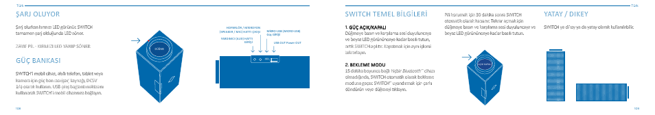Şarj oluyor, Güç bankasi, Switch temel bilgileri | Yatay / dikey | Native Union Switch Speaker User Manual | Page 55 / 59