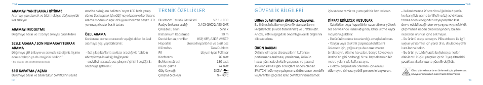 Teknik özellikler, Güvenlik bilgileri | Native Union Switch Speaker User Manual | Page 57 / 59