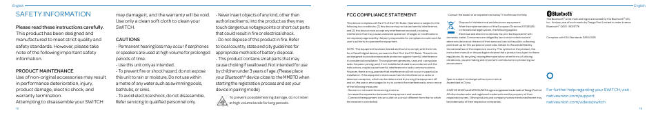 Safety information, Fcc compliance statement | Native Union Switch Speaker User Manual | Page 7 / 59