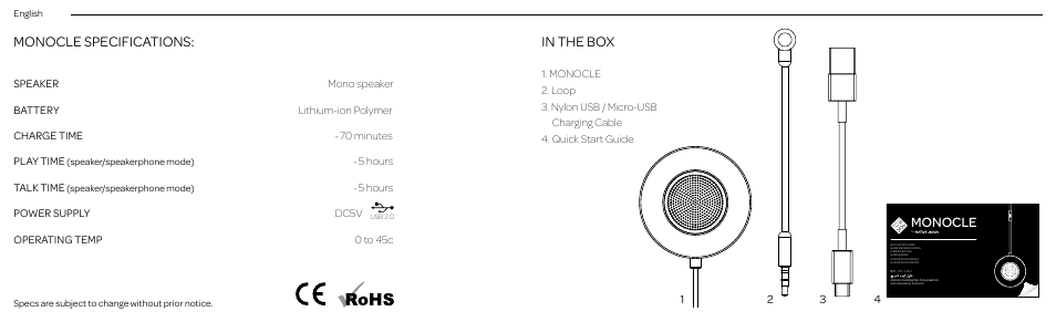 Monocle specifications, Monocle | Native Union Monocle User Manual | Page 2 / 42