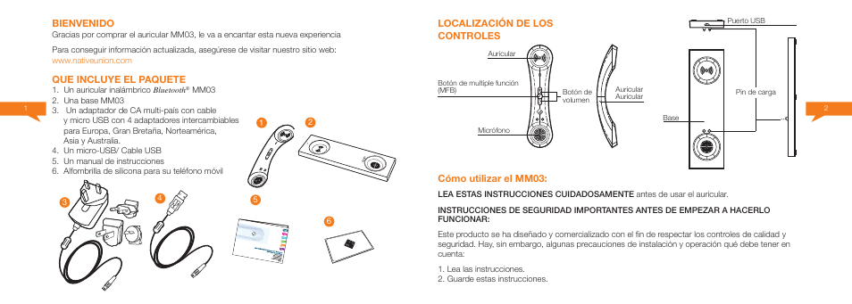 Bienvenido, Que incluye el paquete, Cómo utilizar el mm03 | Localización de los controles | Native Union Curve Bluetooth User Manual | Page 33 / 103