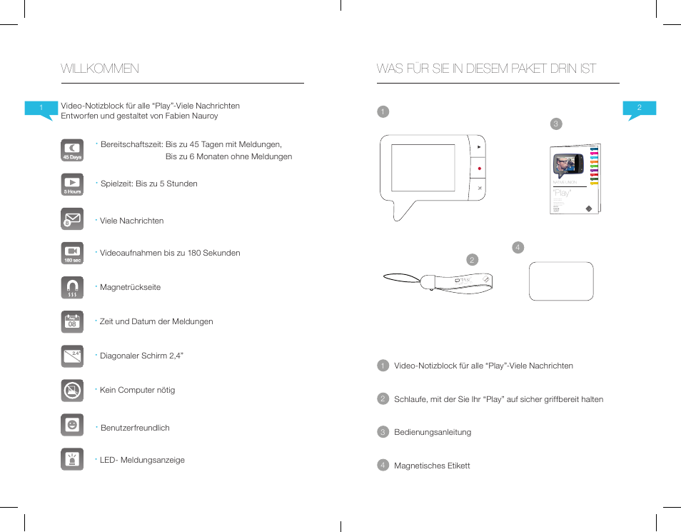 Willkommen, Was für sie in diesem paket drin ist | Native Union Play Video Memo User Manual | Page 12 / 45