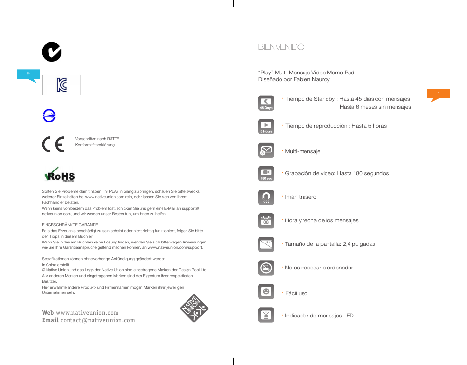 Bienvenido | Native Union Play Video Memo User Manual | Page 16 / 45
