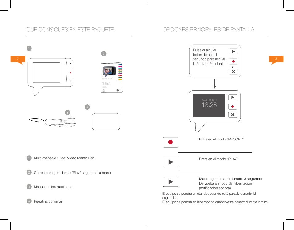 Opciones principales de pantalla, Que consigues en este paquete | Native Union Play Video Memo User Manual | Page 17 / 45