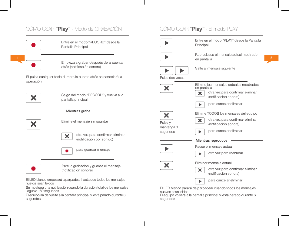 35 cómo usar - el modo play, Cómo usar - modo de grabación | Native Union Play Video Memo User Manual | Page 18 / 45