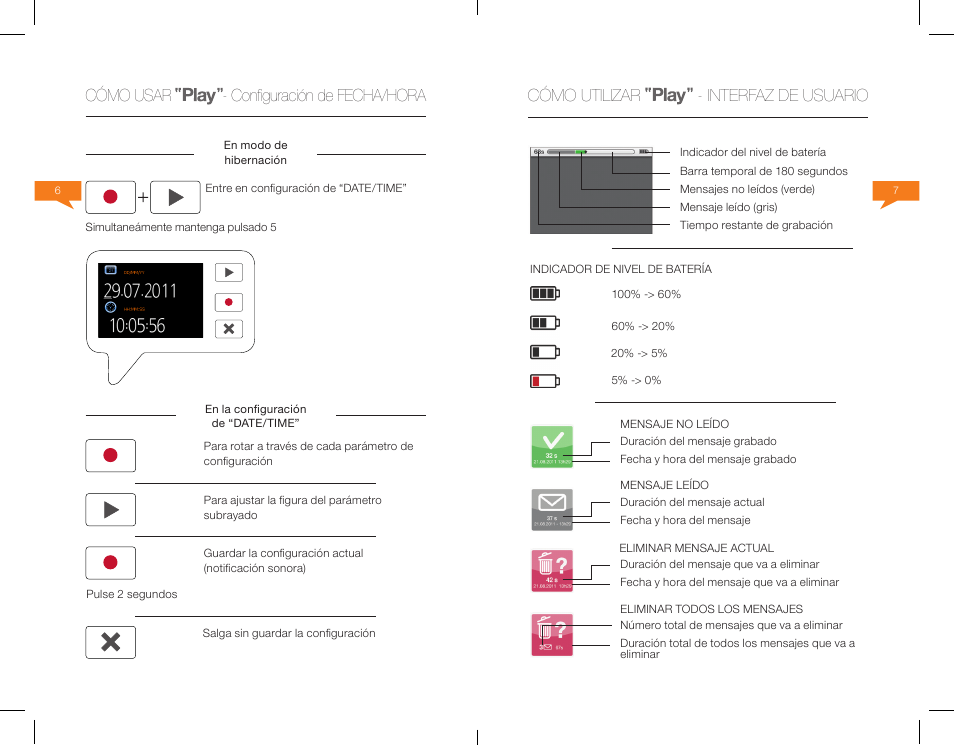 37 cómo utilizar - interfaz de usuario, Cómo usar - configuración de fecha/hora | Native Union Play Video Memo User Manual | Page 19 / 45