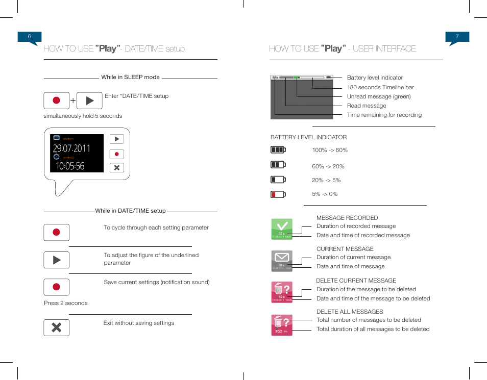 How to use - date/time setup, How to use - user interface | Native Union Play Video Memo User Manual | Page 5 / 45