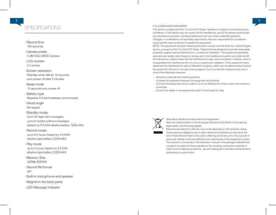 Specifications | Native Union Play Video Memo User Manual | Page 6 / 45