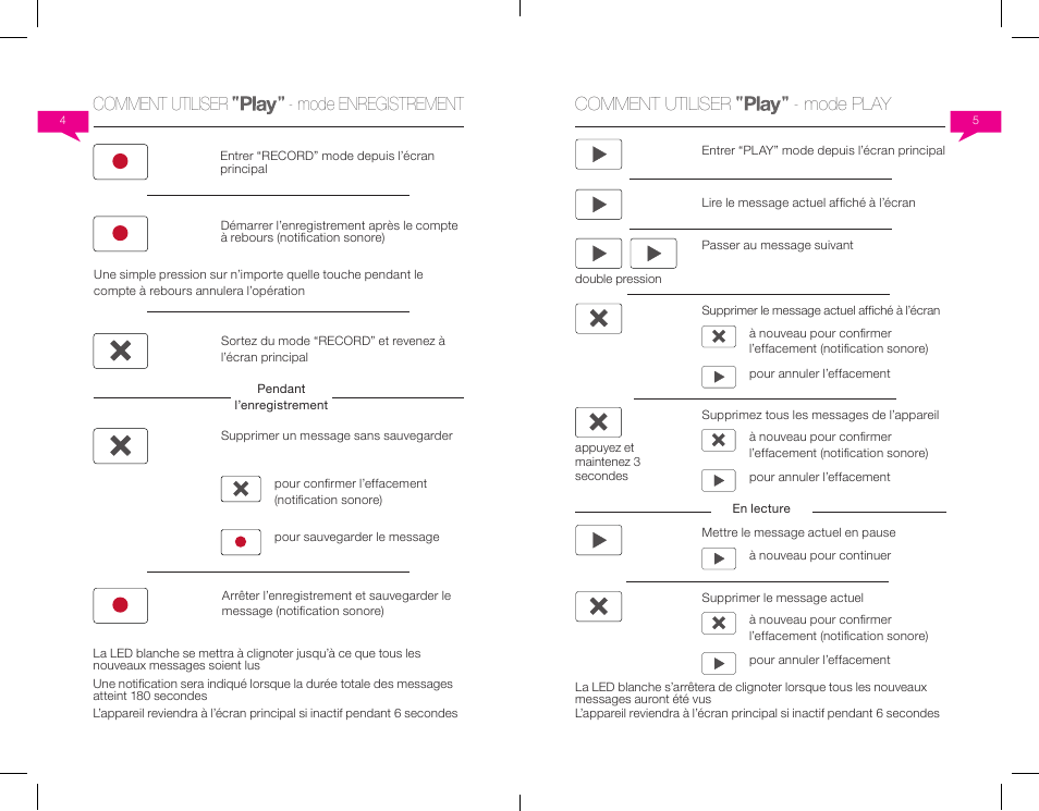 17 comment utiliser - mode enregistrement, Comment utiliser - mode play | Native Union Play Video Memo User Manual | Page 9 / 45