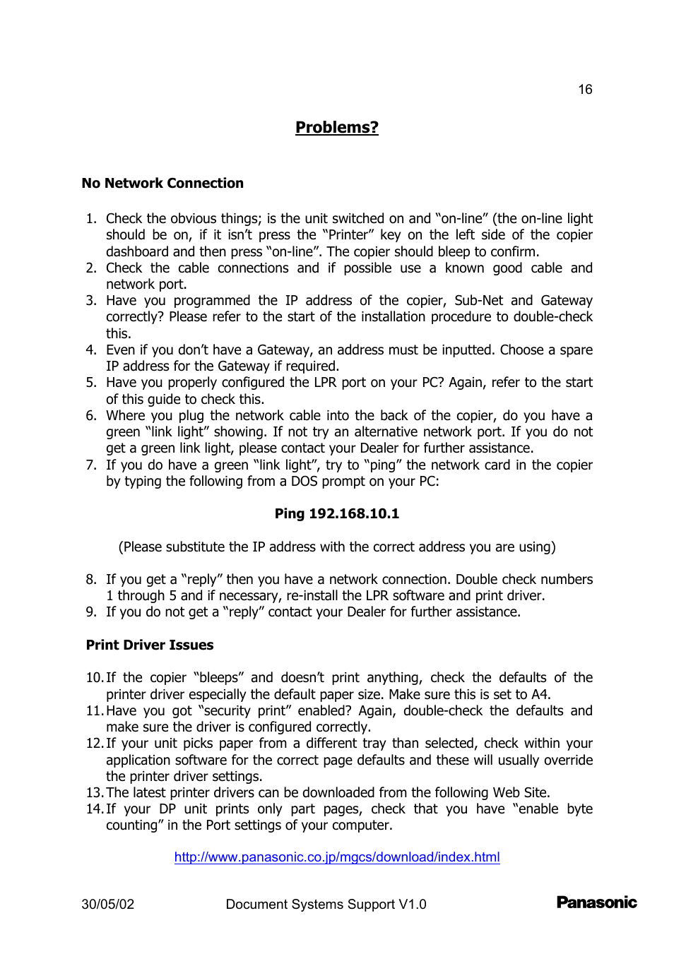 Panasonic DP2000 User Manual | Page 16 / 44