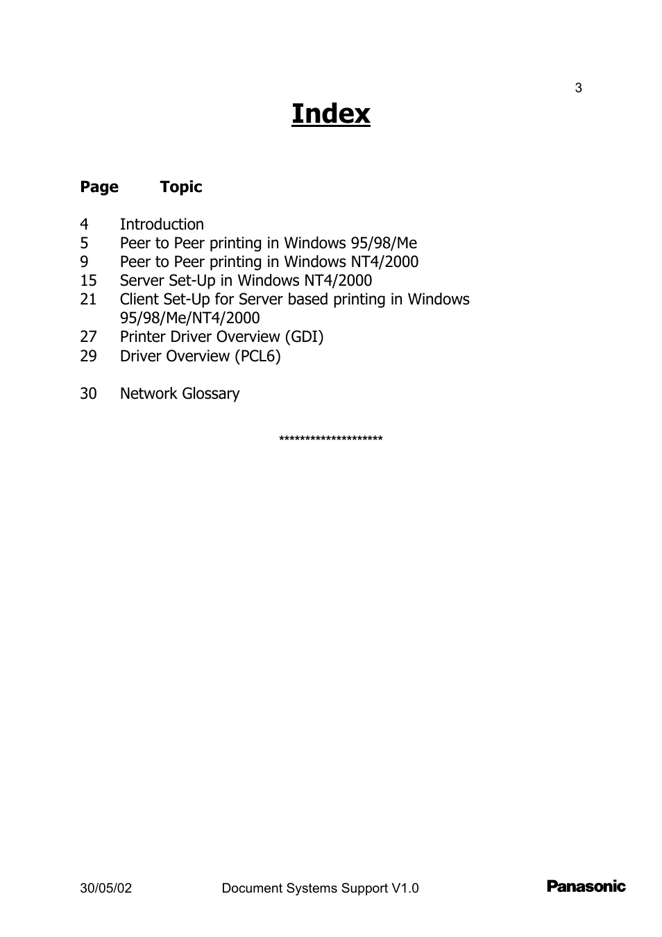 Index | Panasonic DP2000 User Manual | Page 3 / 44