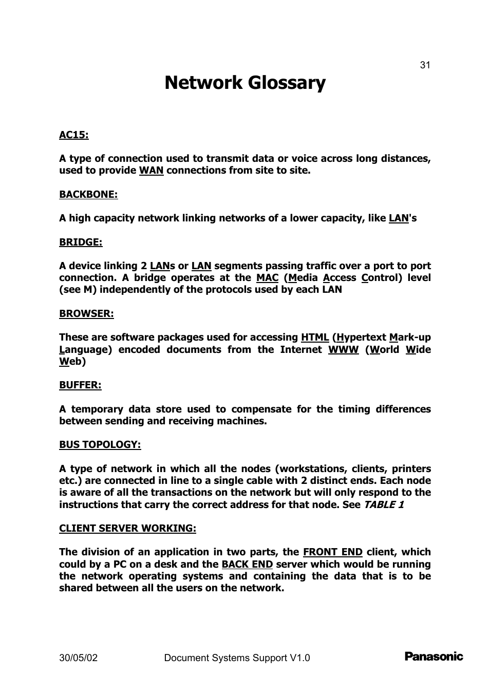 Network glossary | Panasonic DP2000 User Manual | Page 31 / 44