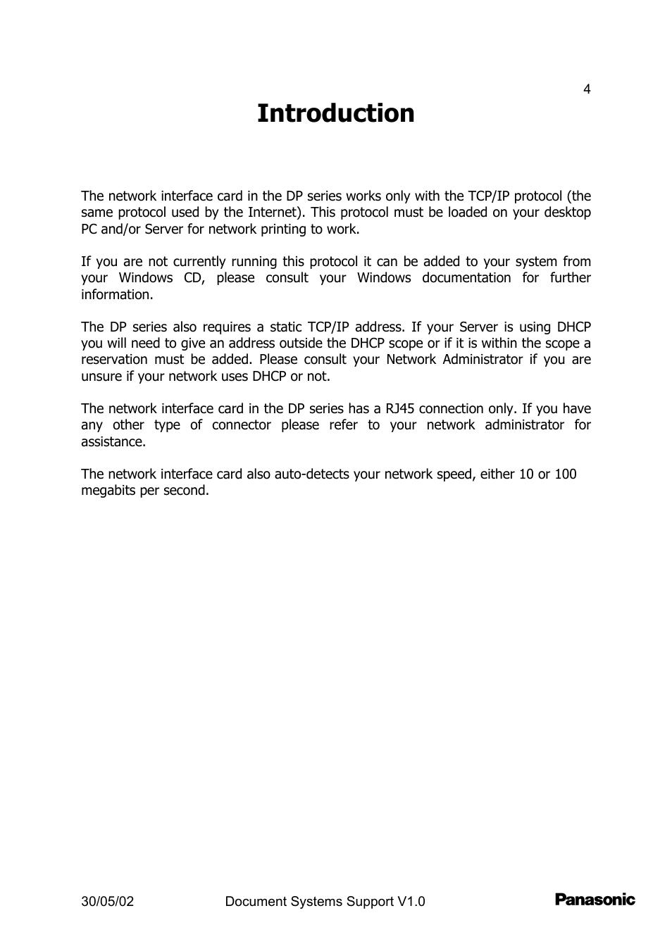 Introduction | Panasonic DP2000 User Manual | Page 4 / 44