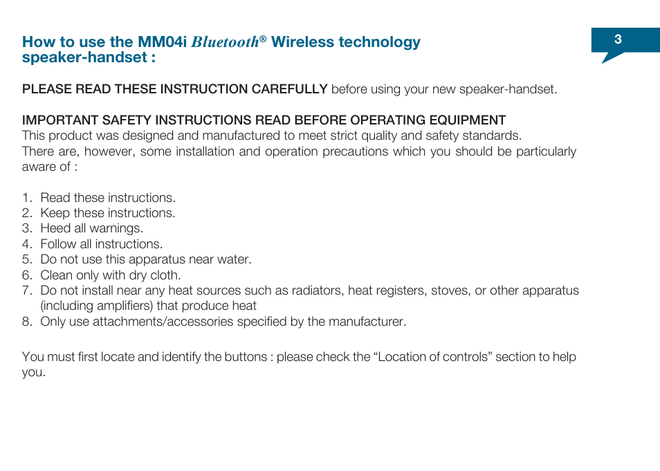 How to use the mm04i bluetooth, Wireless technology speaker-handset | Native Union Honeycomb User Manual | Page 4 / 28