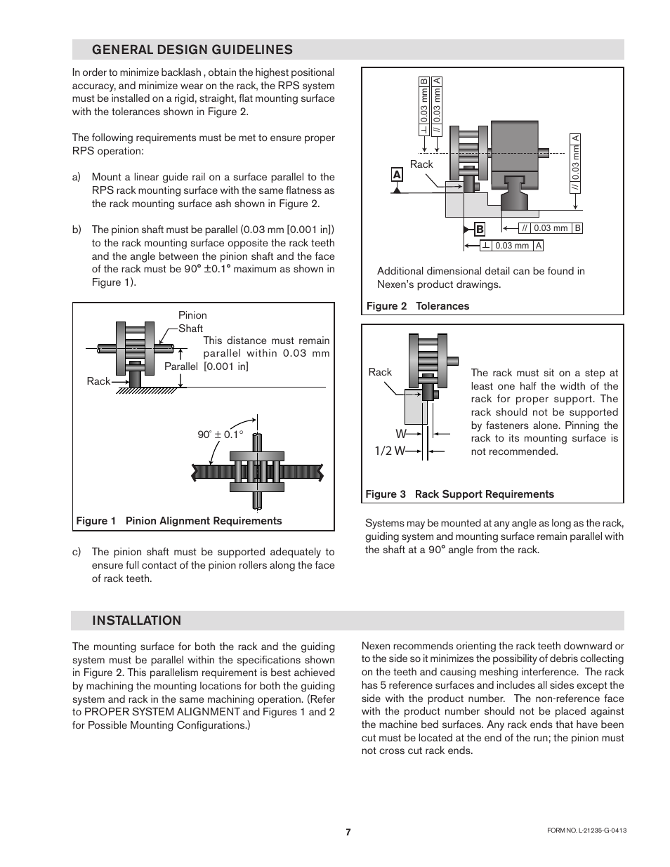 General design guidelines, W1/2 w, Installation | Nexen RPG25A-GE486T 966740 User Manual | Page 7 / 18