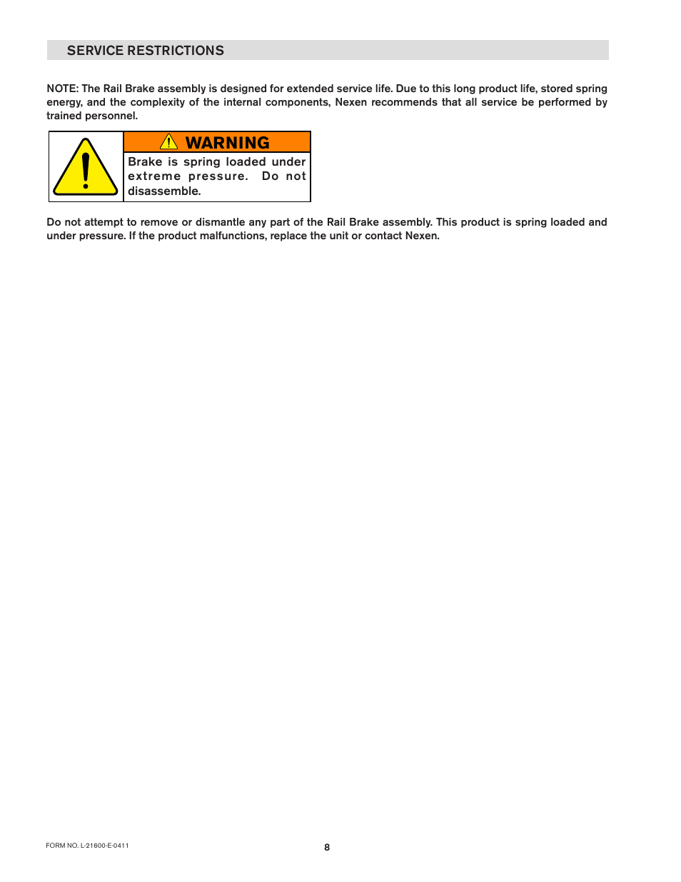 Warning | Nexen TCC-7 835168 User Manual | Page 8 / 9