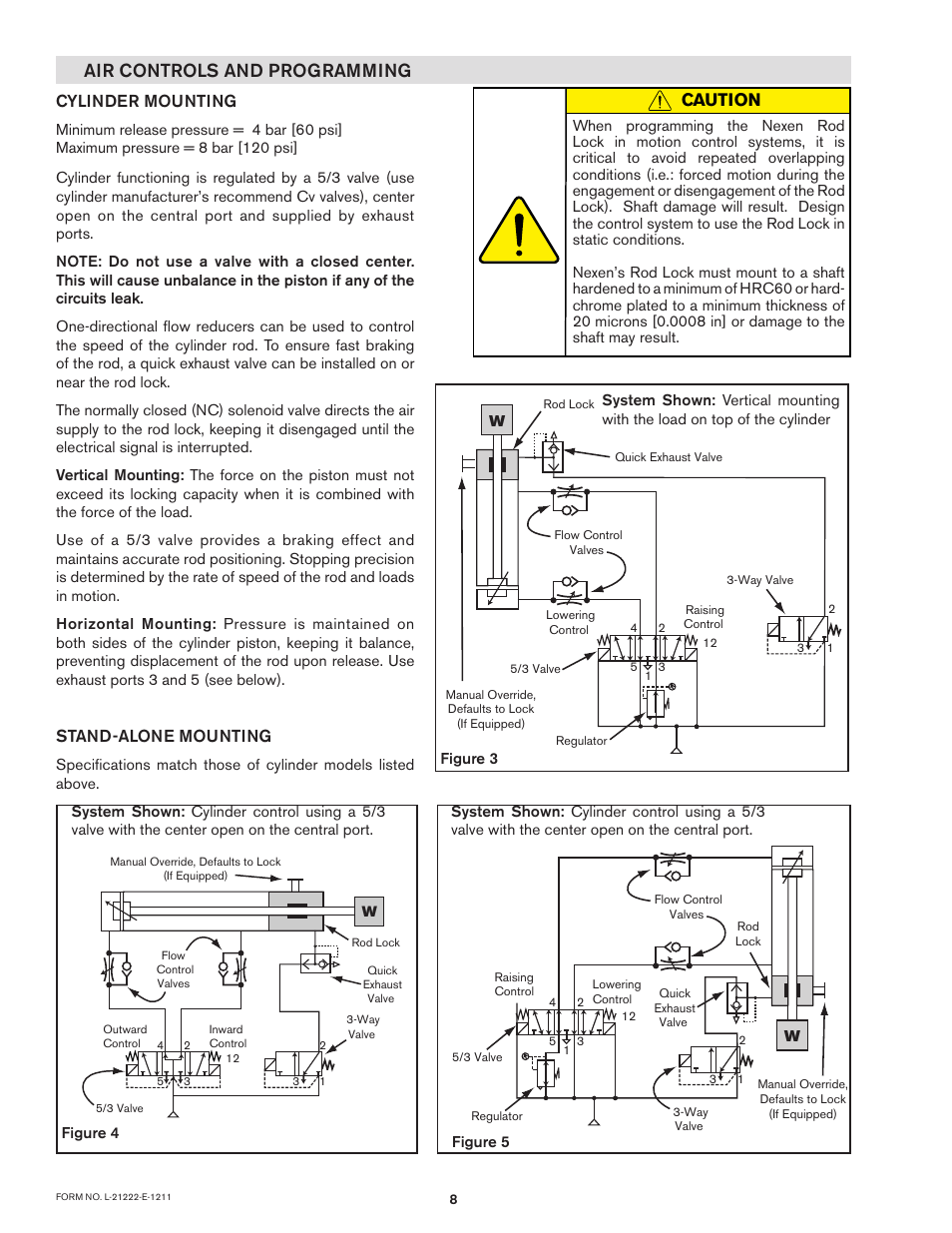 Air controls and programming, Cylinder mounting, Stand-alone mounting | Caution | Nexen Rod Locks 966195 User Manual | Page 8 / 10