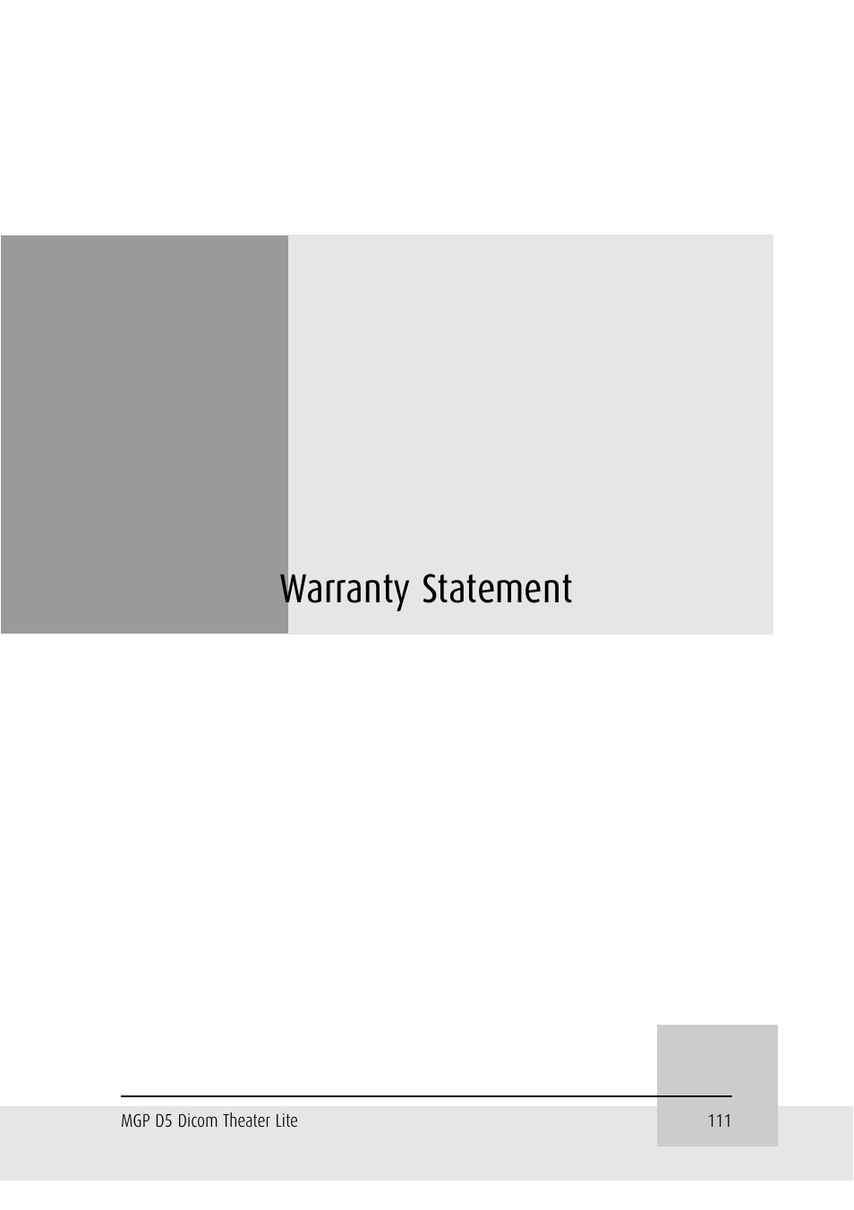 Warranty statement | Barco DICOM THEATER LITE MGP D5 User Manual | Page 110 / 116