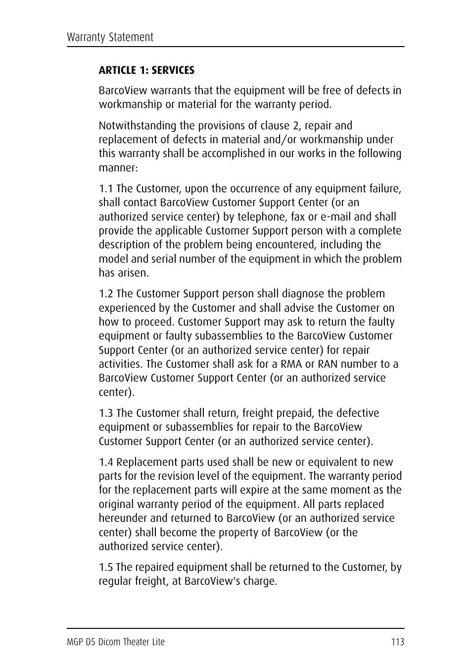 Article 1: services | Barco DICOM THEATER LITE MGP D5 User Manual | Page 112 / 116