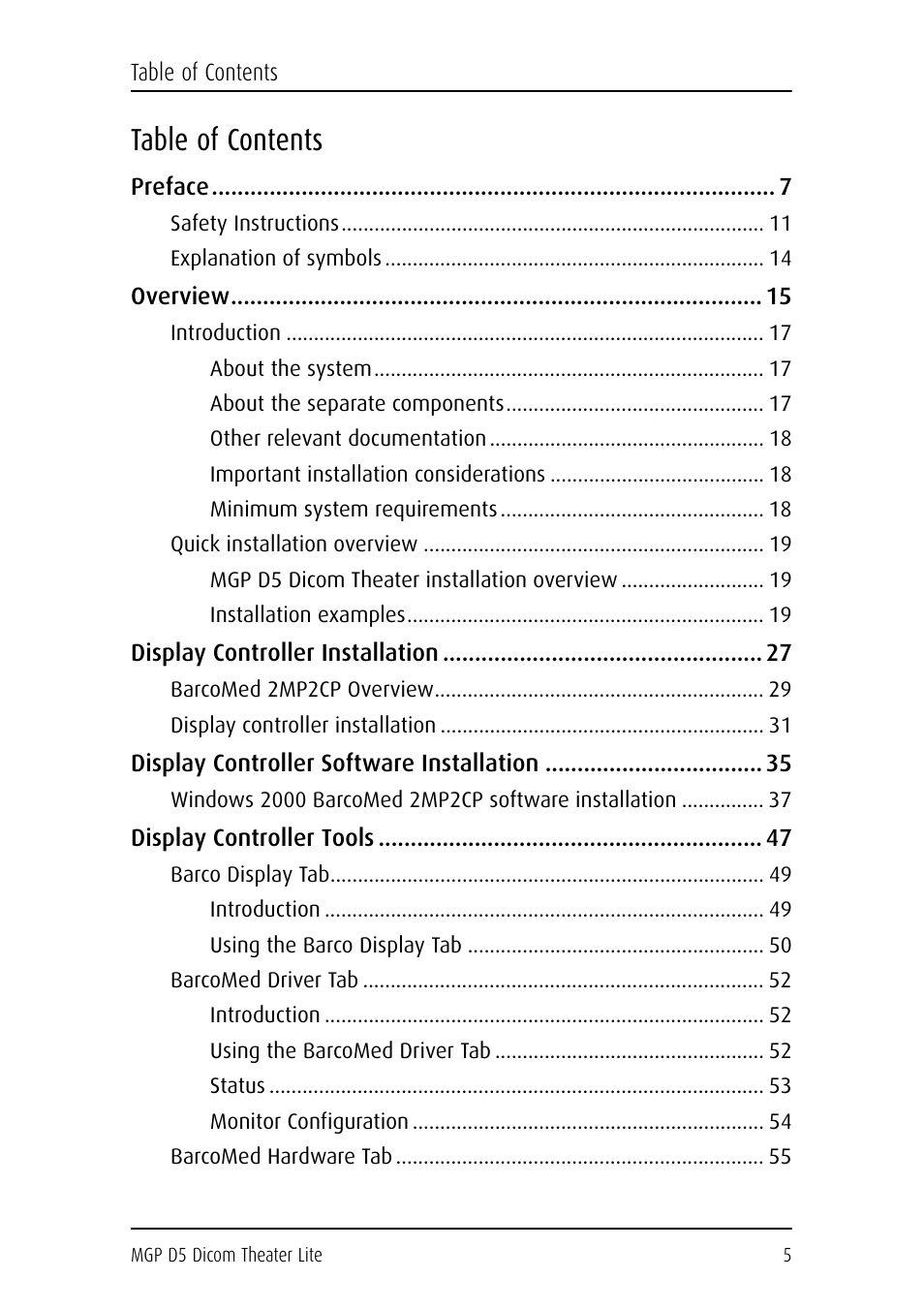 Barco DICOM THEATER LITE MGP D5 User Manual | Page 4 / 116