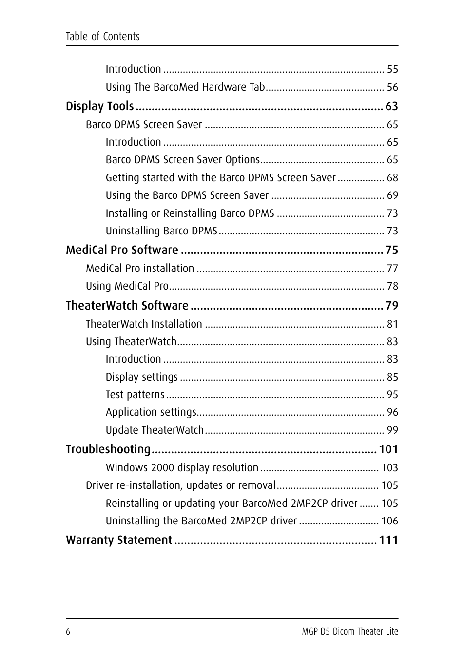 Barco DICOM THEATER LITE MGP D5 User Manual | Page 5 / 116