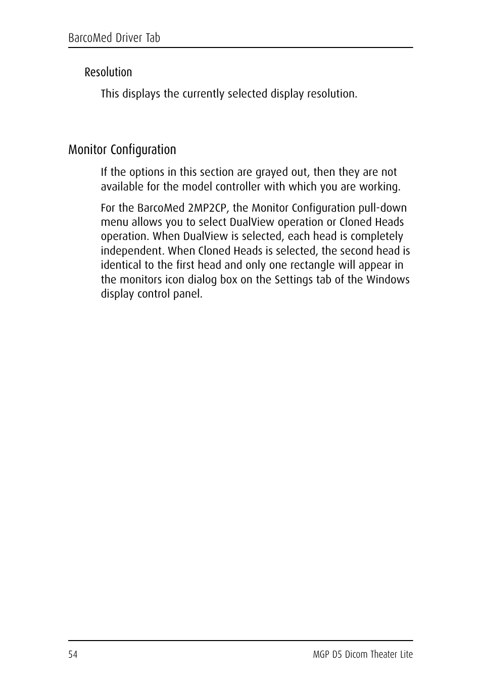 Resolution, Monitor configuration | Barco DICOM THEATER LITE MGP D5 User Manual | Page 53 / 116