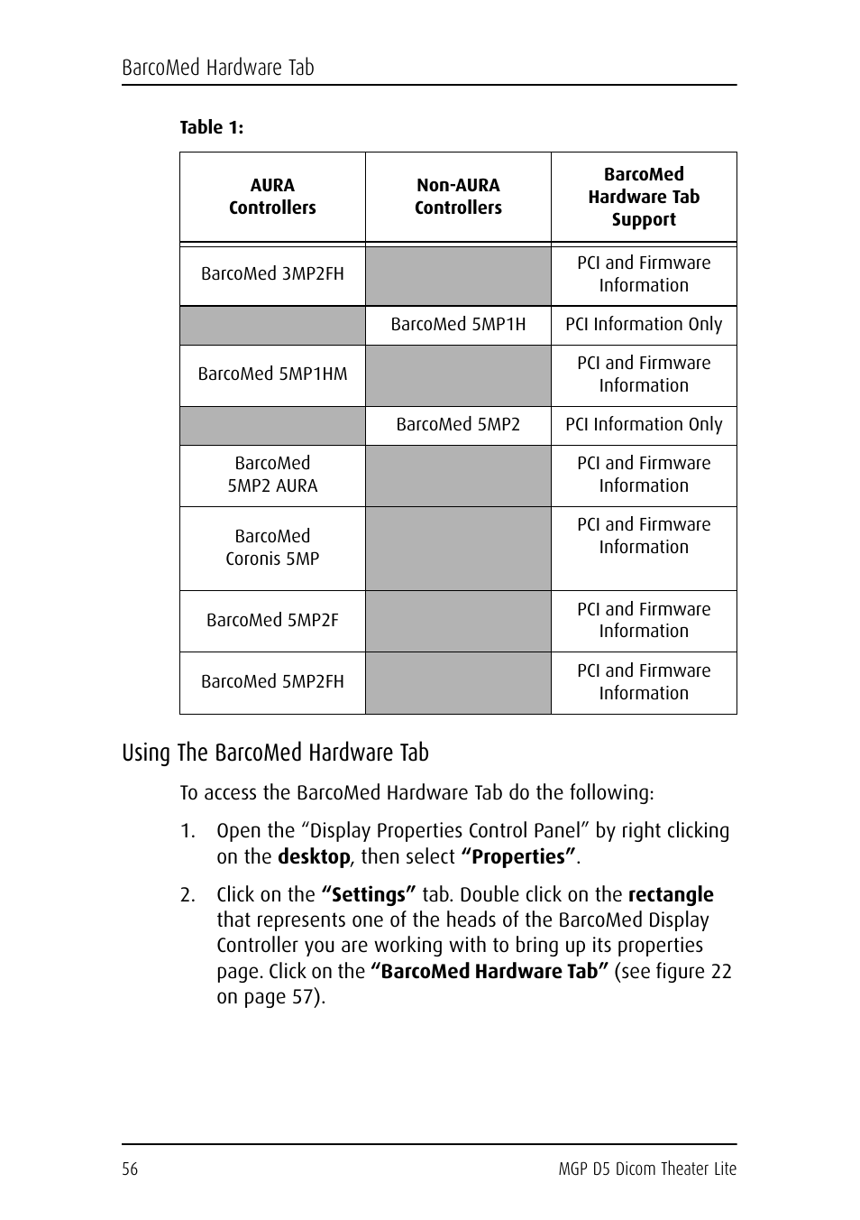 Using the barcomed hardware tab, Barcomed hardware tab | Barco DICOM THEATER LITE MGP D5 User Manual | Page 55 / 116