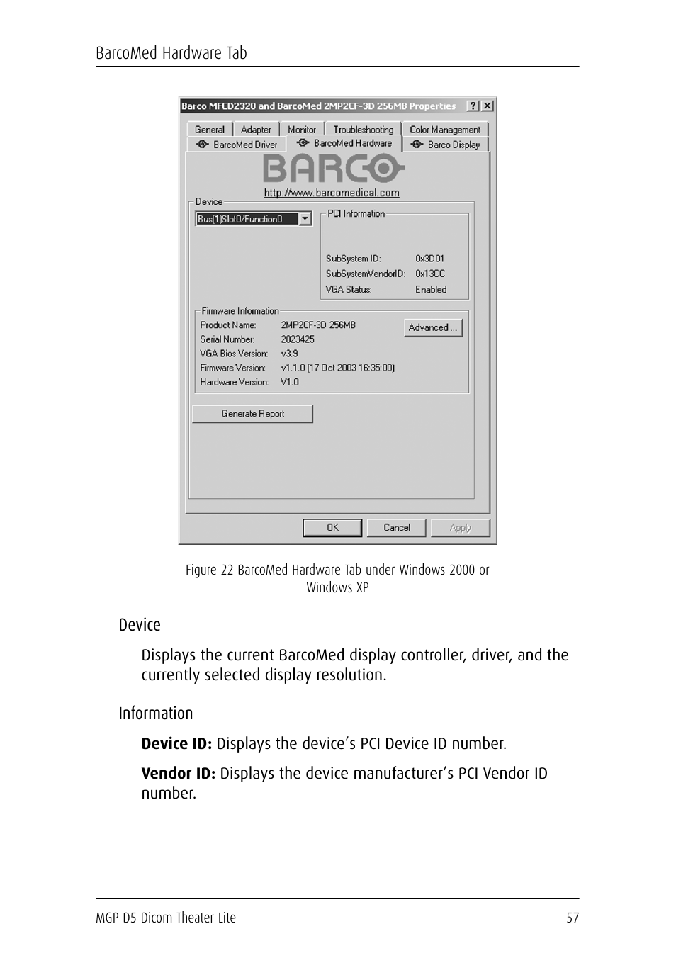 Device, Information | Barco DICOM THEATER LITE MGP D5 User Manual | Page 56 / 116